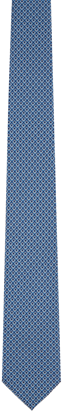 Ferragamo Navy Gancini Print Silk Tie In F.navy/azzurro