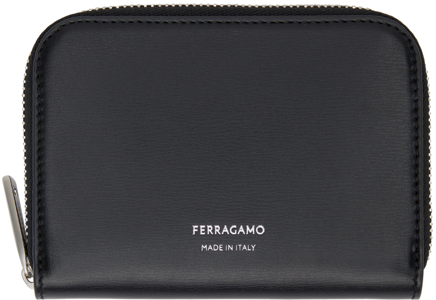 Ferragamo Black Zipped Credit Card Wallet In Nero