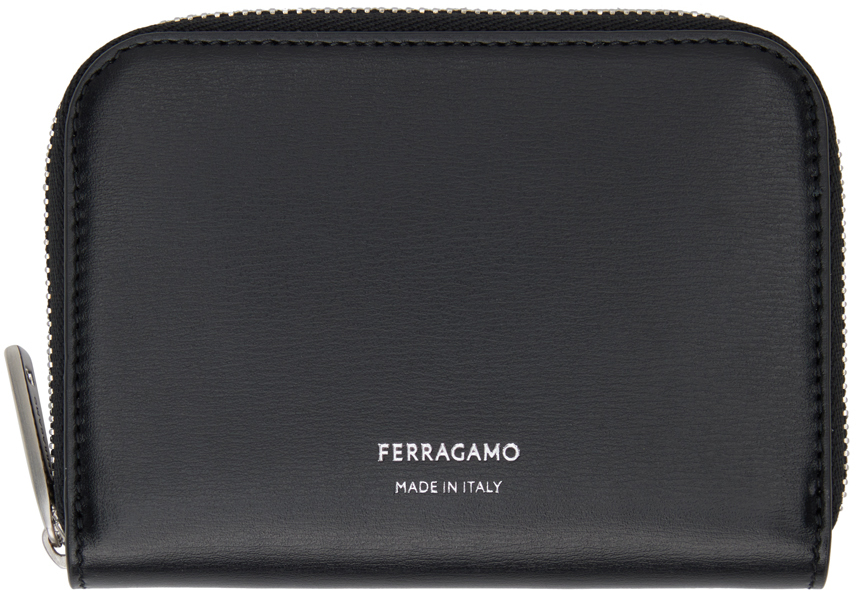 Black Zipped Credit Card Wallet by Ferragamo on Sale