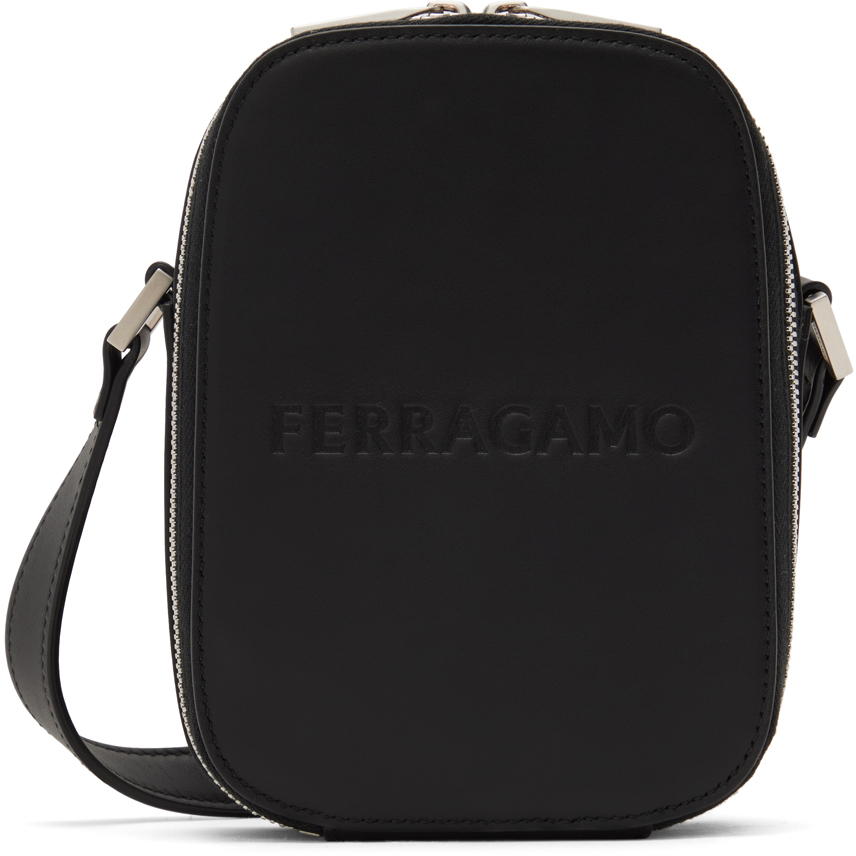 Shop Ferragamo Black Compact Crossbody Bag In Nero