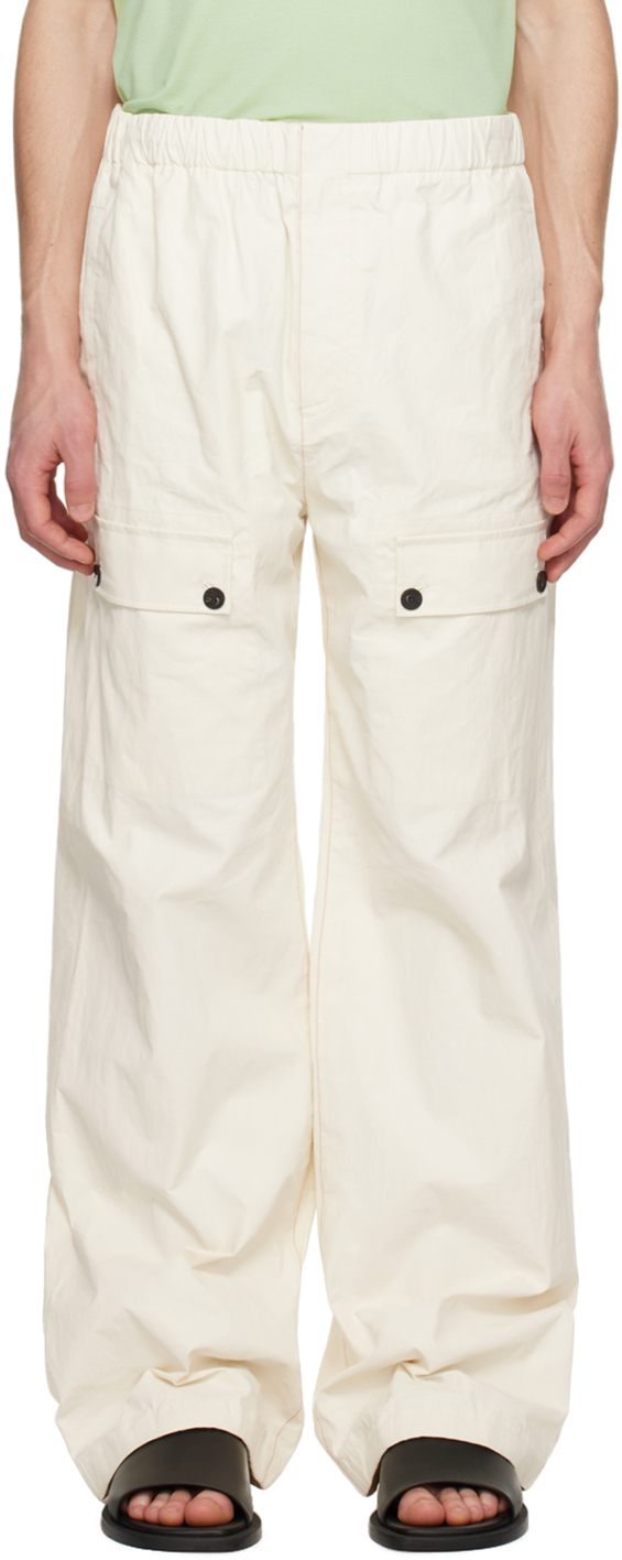 Shop Ferragamo Off-white Drawstring Trousers In 5823/179 Mascarpone