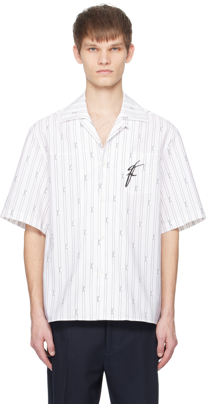 Ferragamo White Bowling Collar Shirt In 1645/220 White/nero