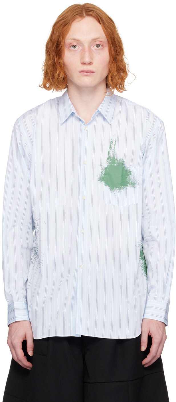 Shop Comme Des Garçons Shirt Blue & White Striped Shirt In 1 Stripe