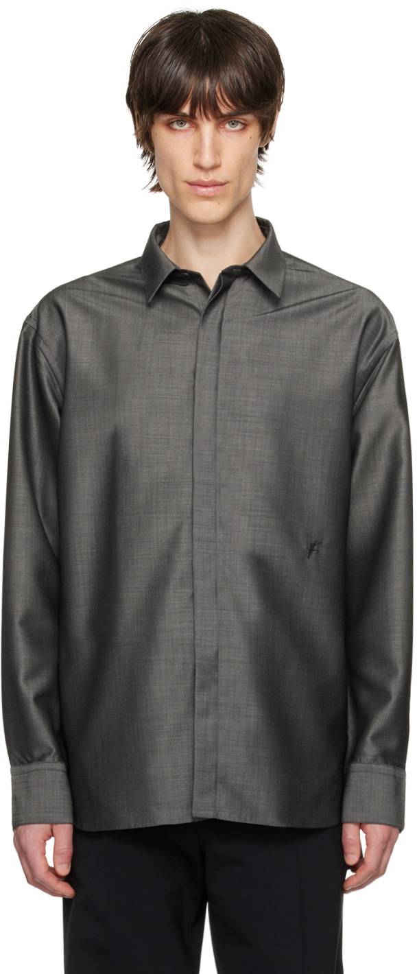 Ferragamo Logo-embroidered Shirt In Grey