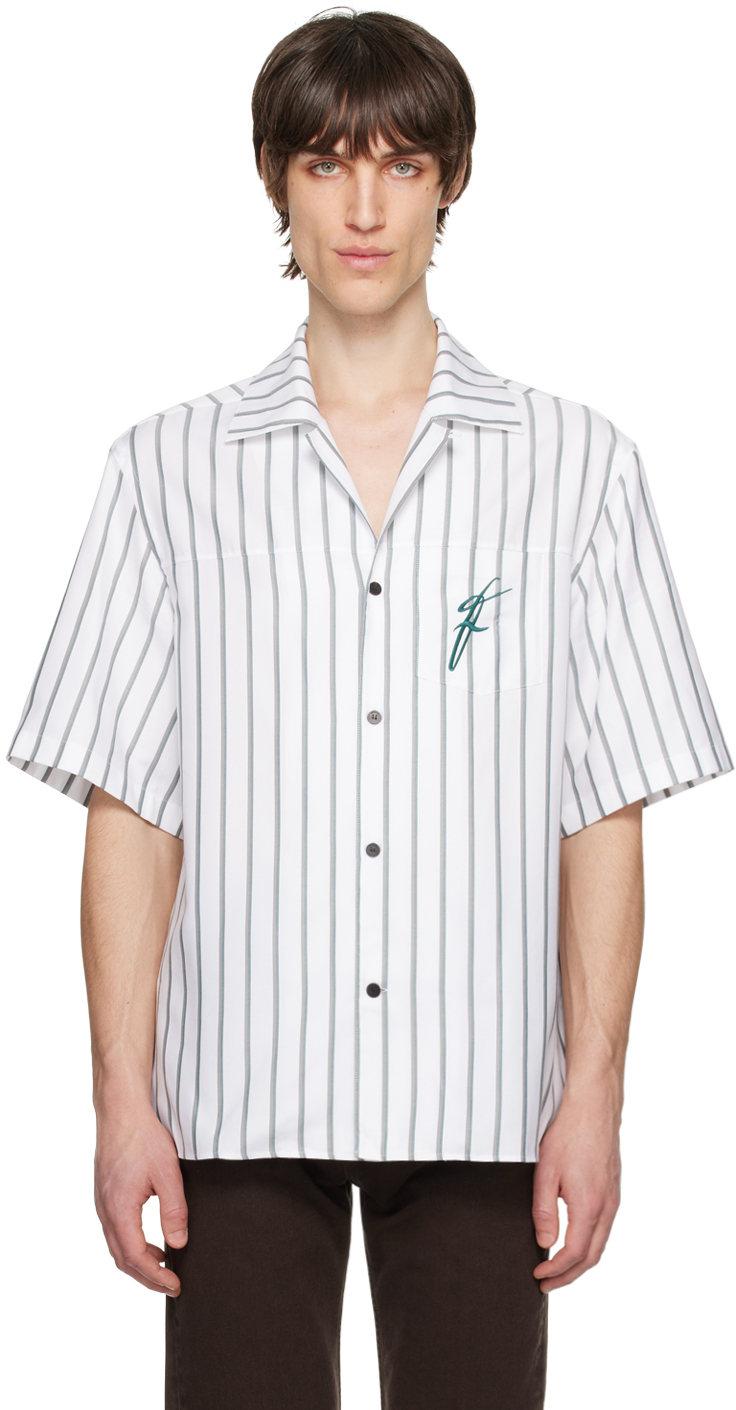 Ferragamo Logo-embroidered Striped Shirt In 4695/316 Optic W/grn