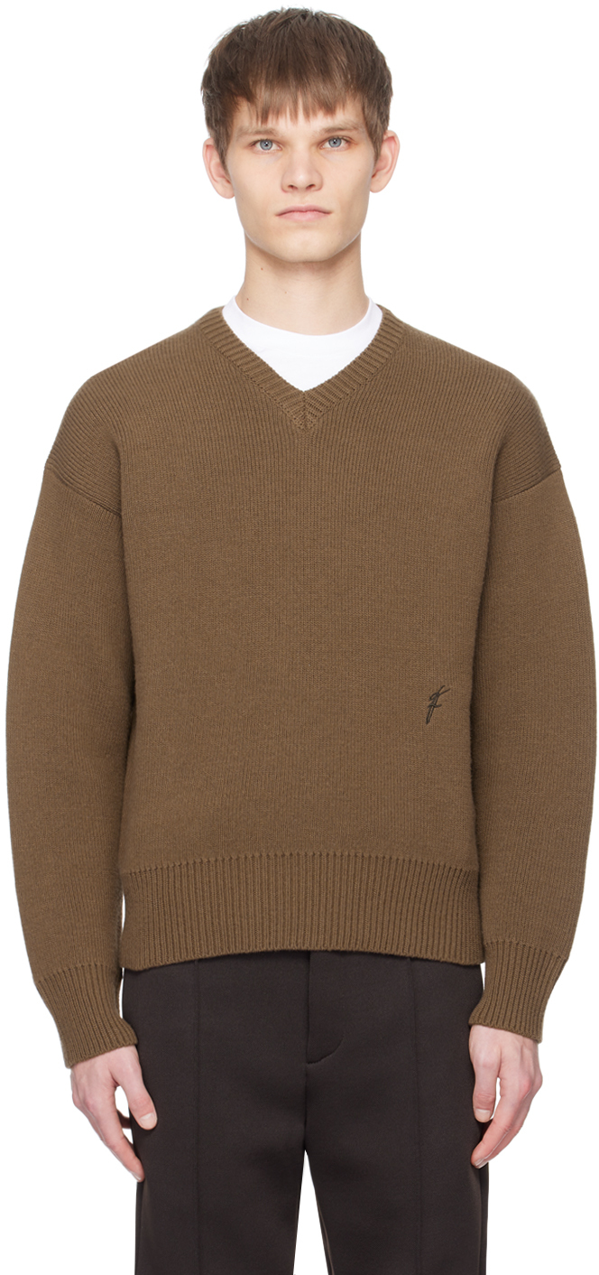 Ferragamo Brown V-neck Sweater In 0958/237 Clay