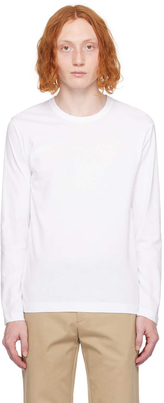 Shop Comme Des Garçons Shirt White Printed Long Sleeve T-shirt In 2 White