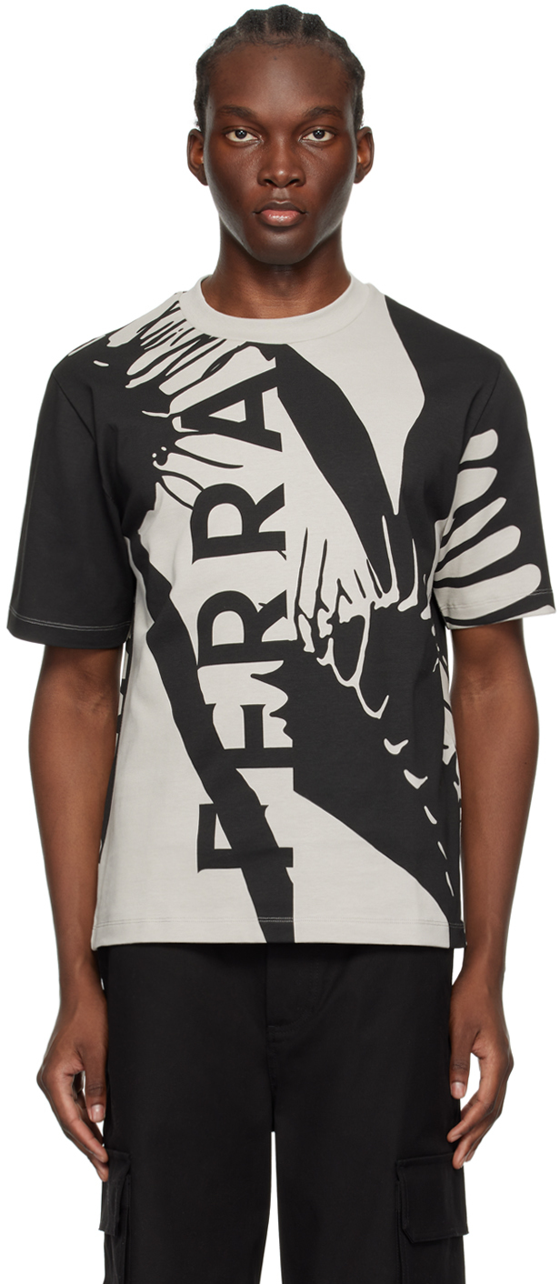 Shop Ferragamo Gray Graphic T-shirt In 0063/339 Cement/blk