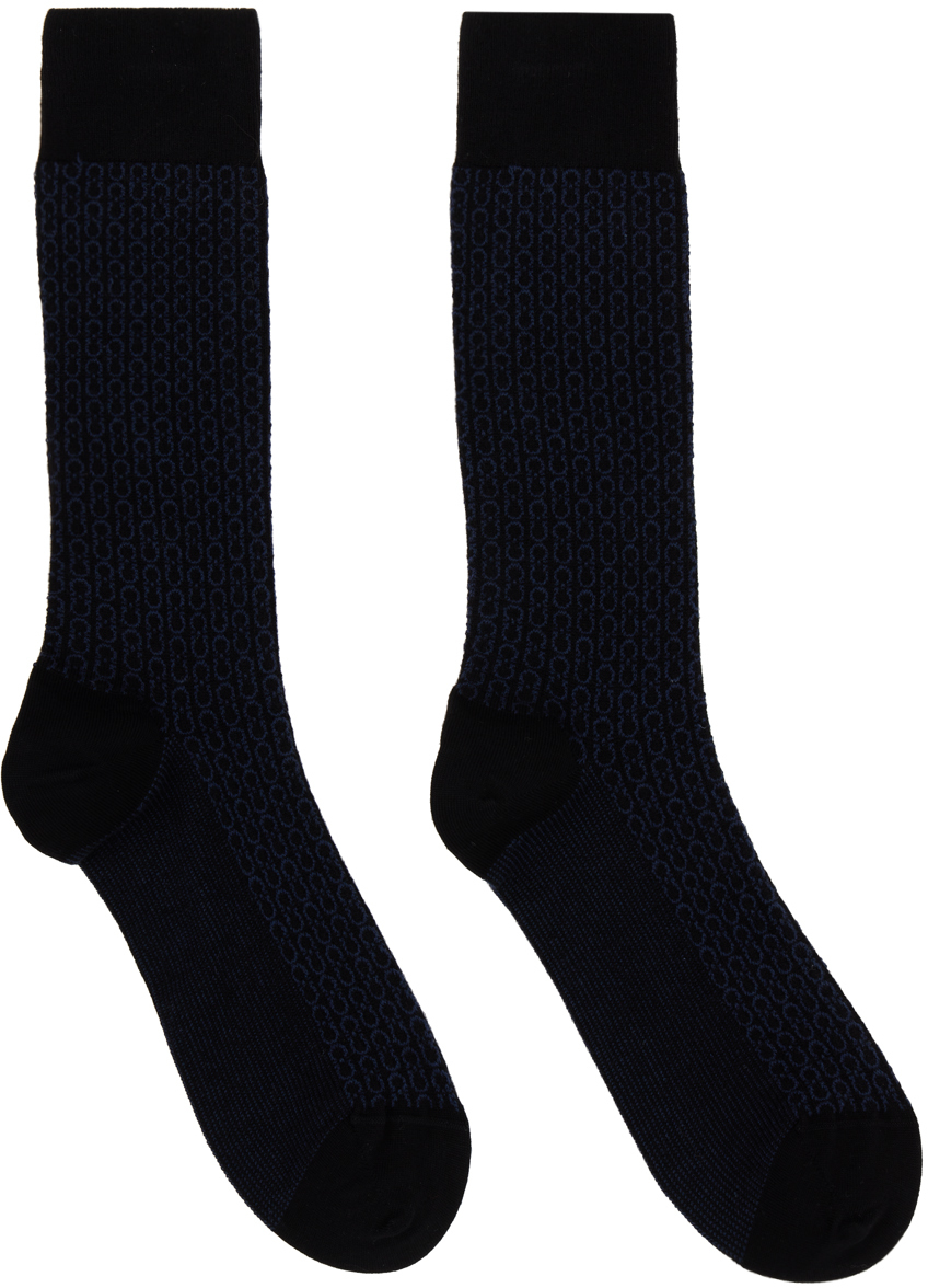 Black & Navy Medium Gancini Socks