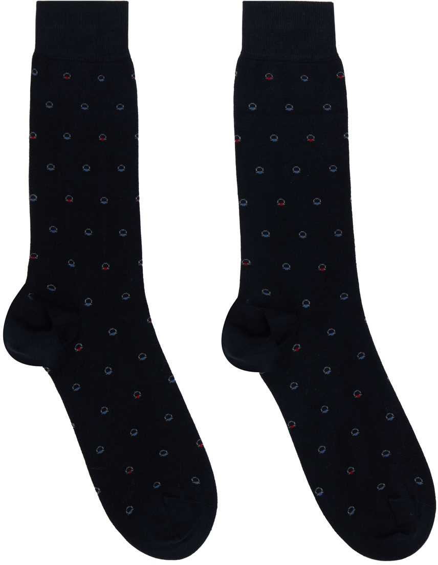 Navy Medium Gancini Jacquard Socks