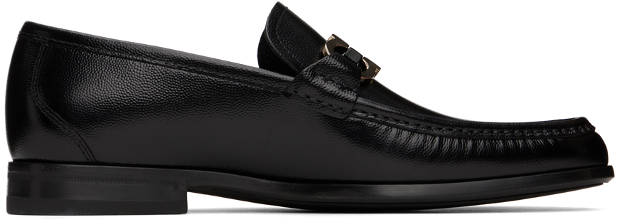 Ferragamo Black Gancini Ornament Loafers In Nero/nero