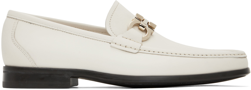 Ferragamo Off-white Gancini Ornament Loafers In Mascarpone