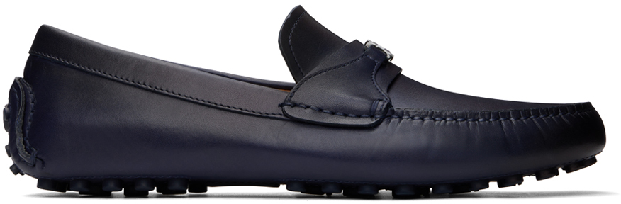 Navy Gancini Ornament Loafers