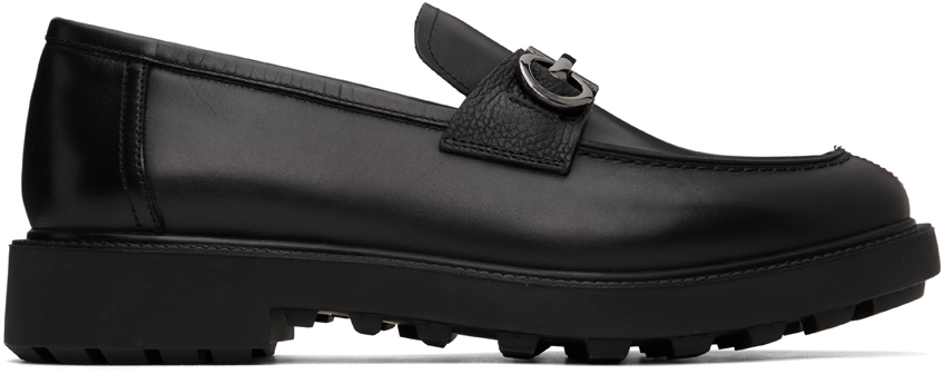 Ferragamo Black Gancini Ornament Loafers In Nero New Biscotto