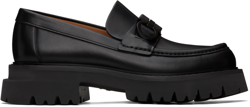 Shop Ferragamo Black Chunky Gancini Ornament Loafers In Nero New Biscotto