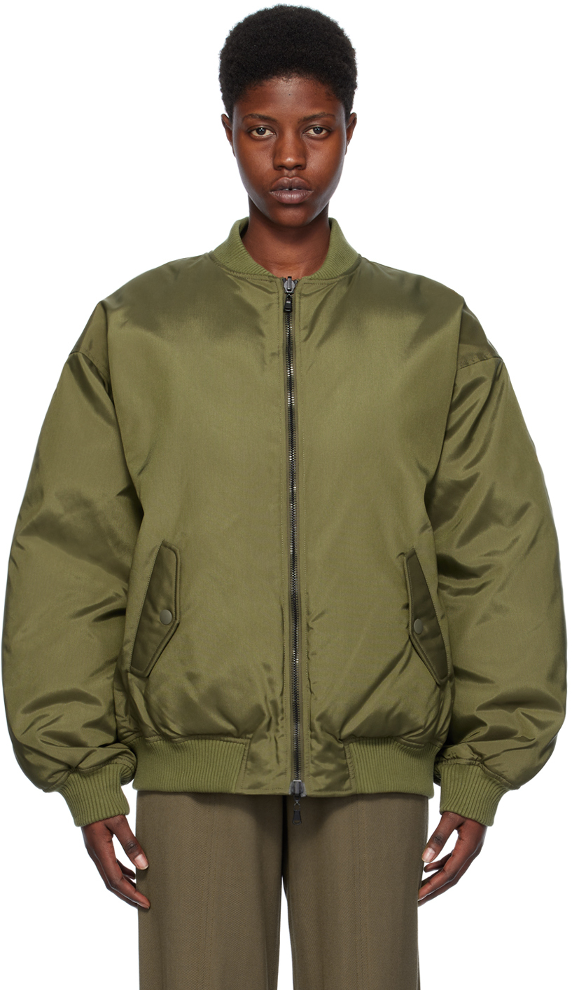 Shop Wardrobe.nyc Khaki Reversible Down Bomber Jacket In Military