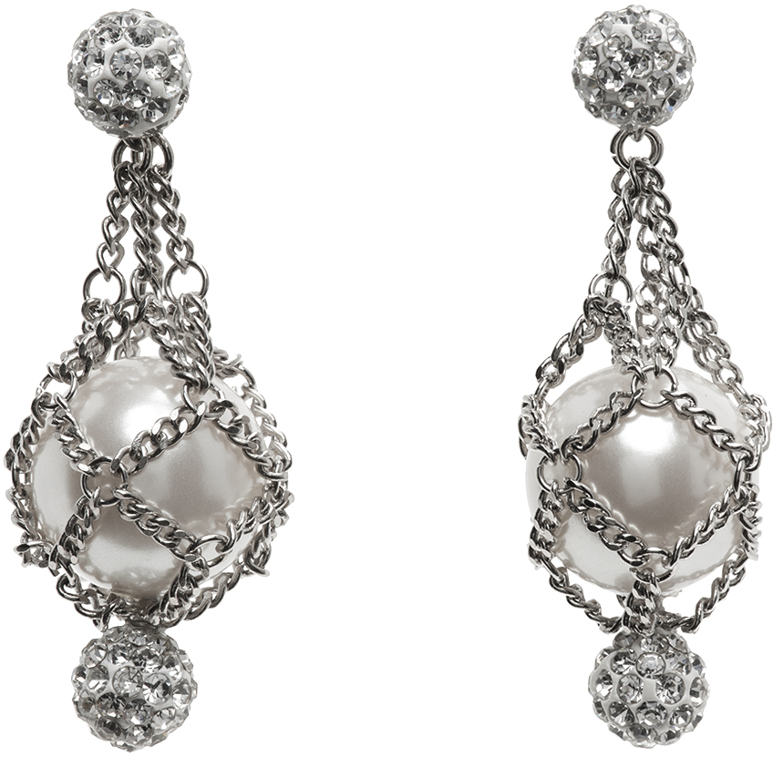 Silver Pearling Crystal Earrings