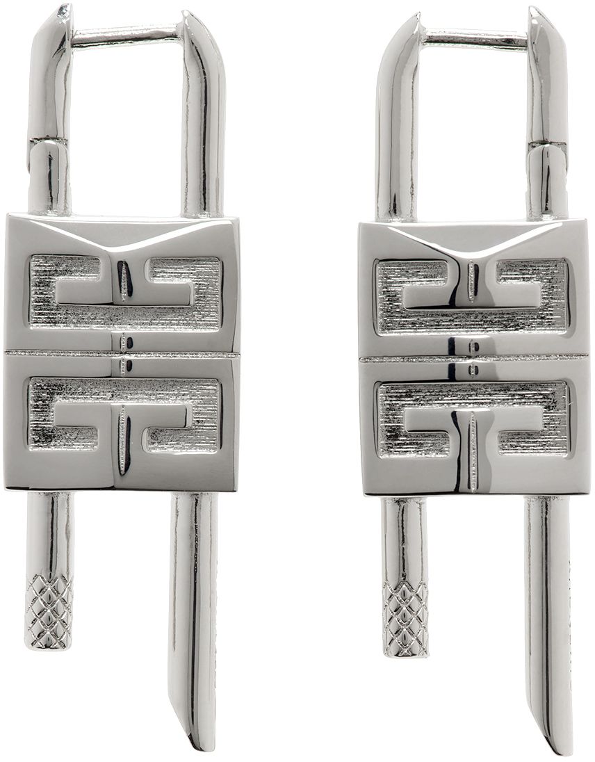 Givenchy Silver Small Lock Earrings In 040-silvery