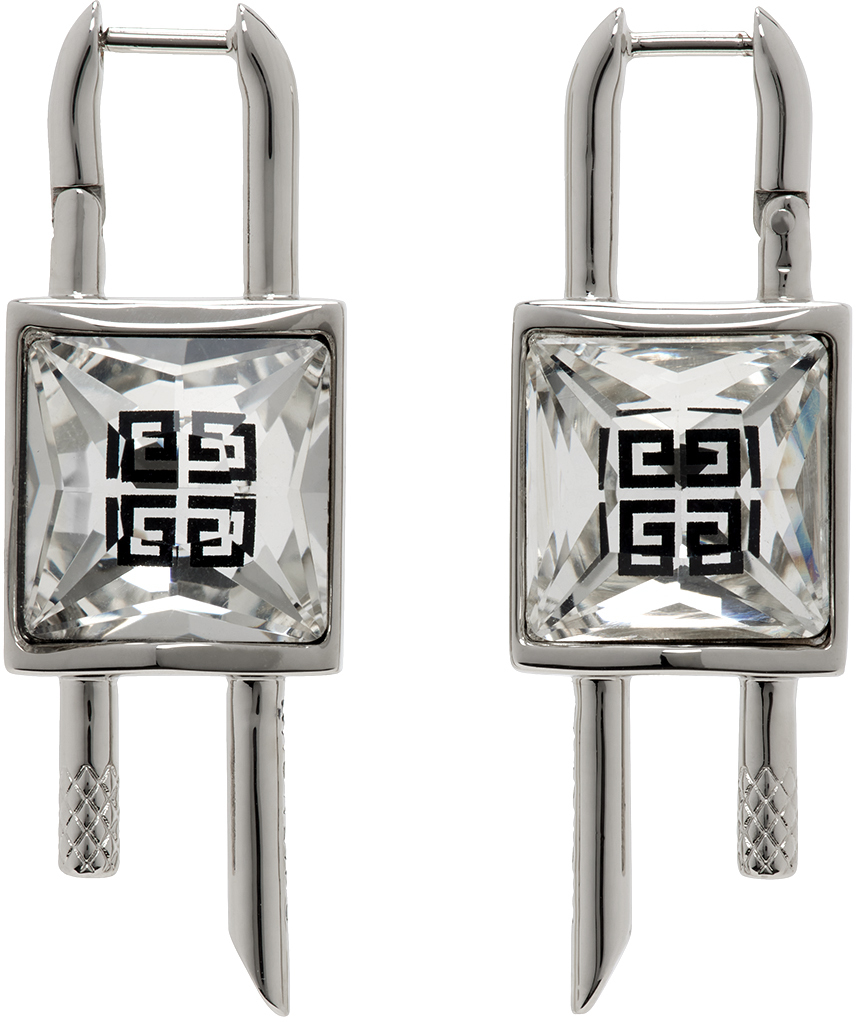 Givenchy Silver Mini Lock Crystal Earrings In 040-silvery
