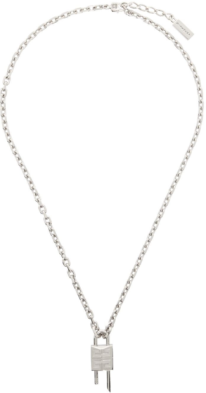 Givenchy Silver Mini Lock Necklace In 040-silvery