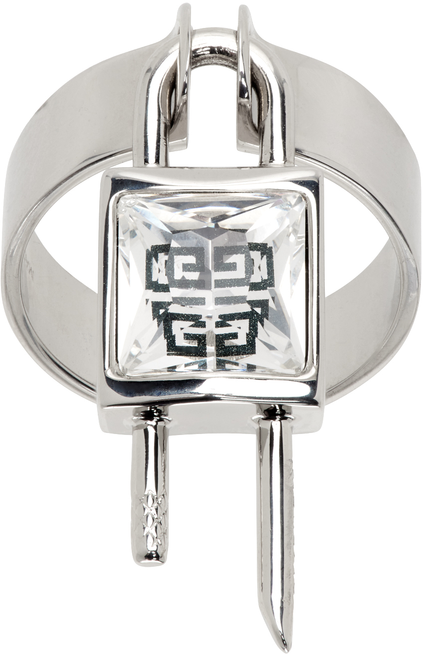 Givenchy Silver Mini Lock Ring In 040-silvery