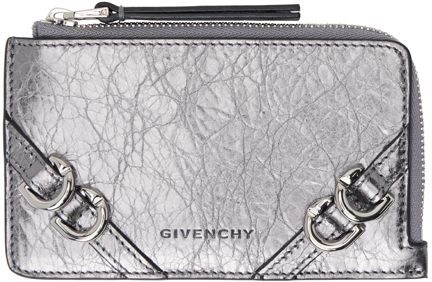 Givenchy Silver Voyou Zipped Wallet In 070-silvery Grey