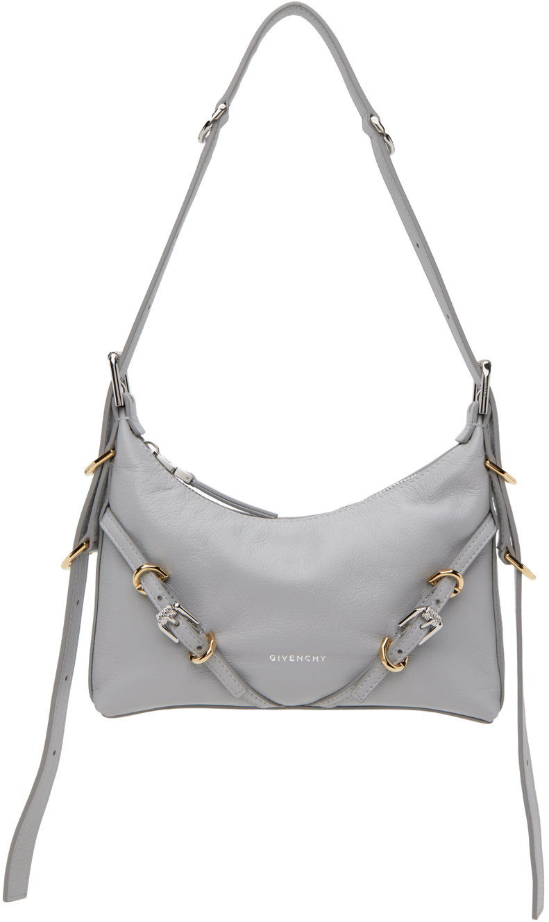 Givenchy Mini Voyou Grey Shoulder Bag With Buckles Embellishment In Leather Woman In 050 Light Gray