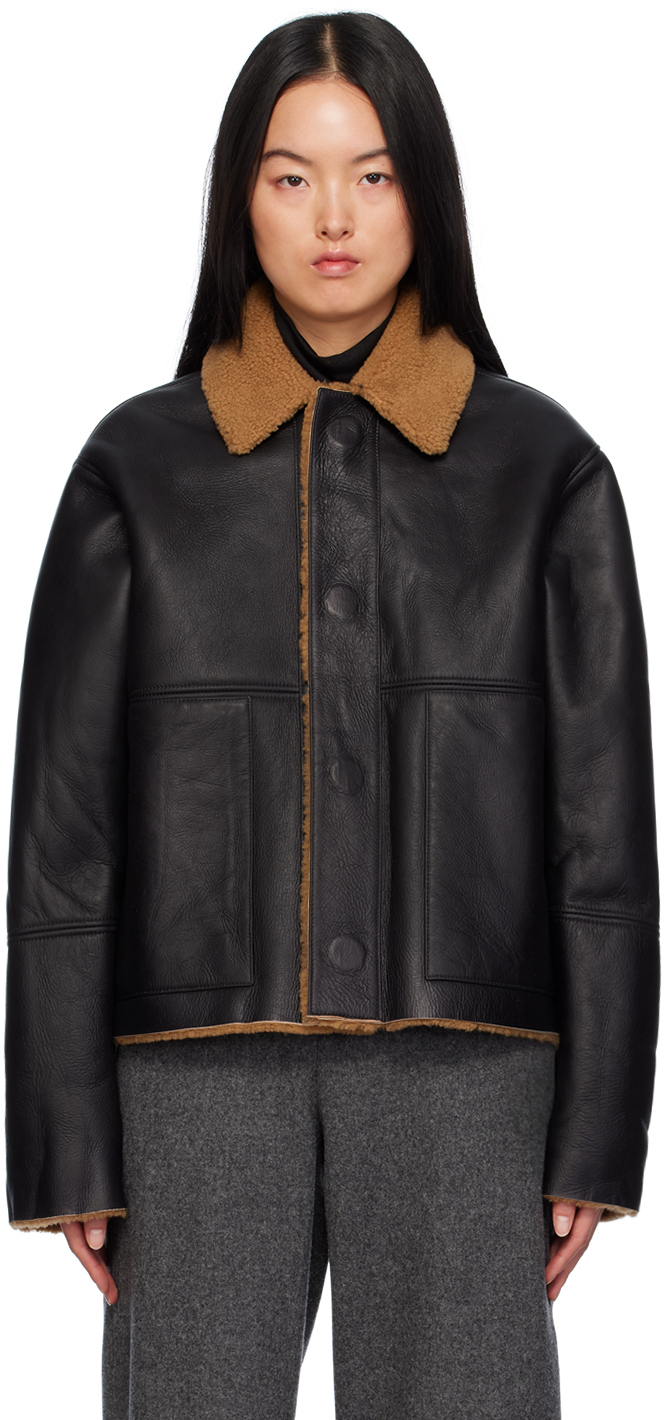 Shop Kassl Editions Black Reversible Shearling Jacket In 0001 Beige / Black