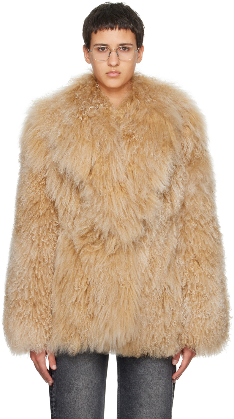 Givenchy Beige Large Collar Shearling Jacket In 295 Desert