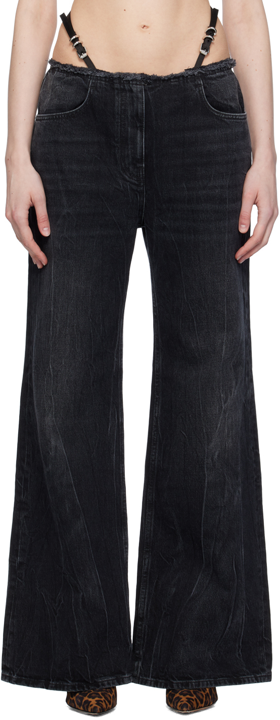 Shop Givenchy Black Voyou Belt Jeans In 001-black
