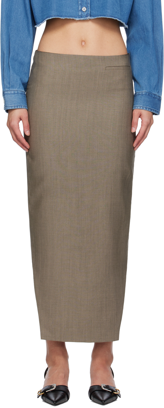 Shop Givenchy Gray Front Kick Midi Skirt In 007-black/beige
