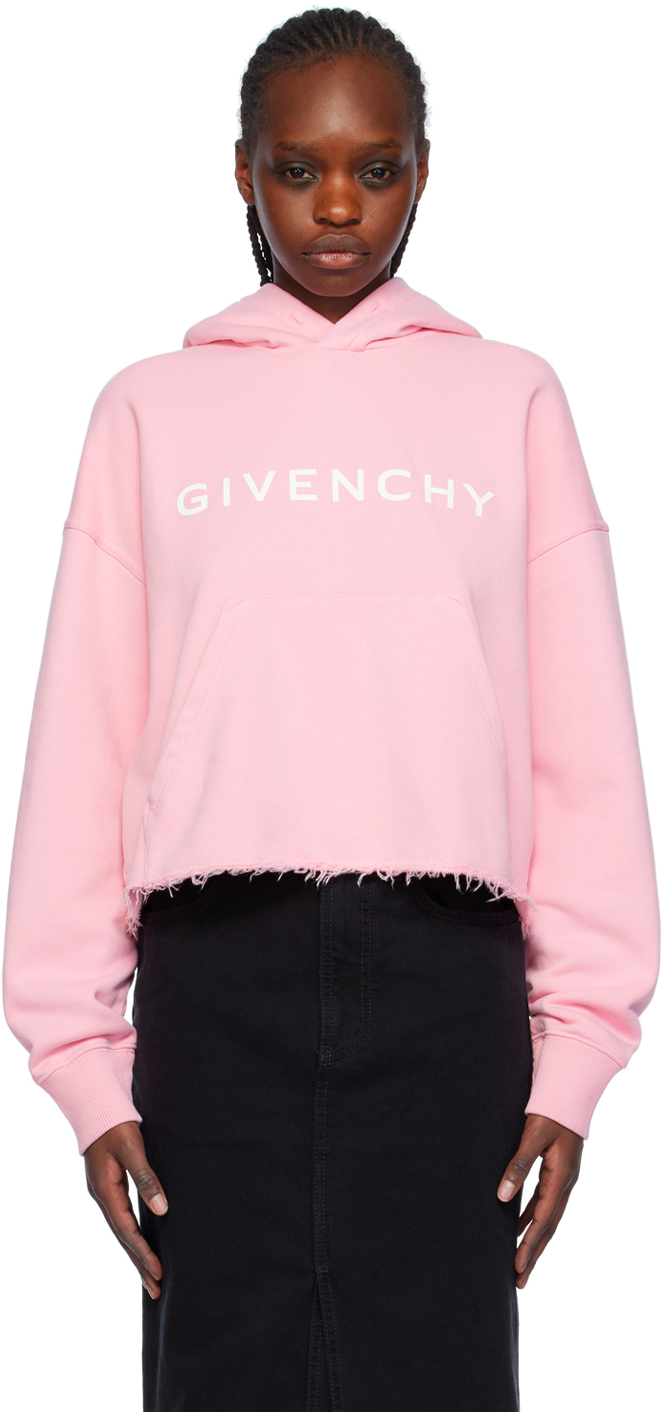Shop Givenchy Pink Cropped Hoodie In 672-flamingo