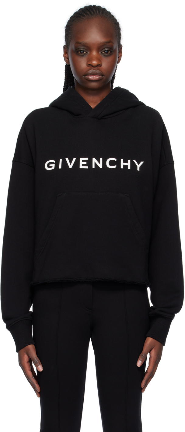 Givenchy Black Cropped Hoodie In 001 Black