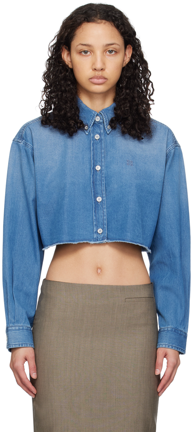 Shop Givenchy Blue Cropped Denim Shirt In 452-light Blue