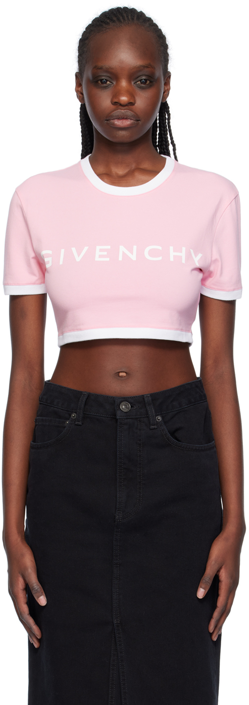 Shop Givenchy Pink Cropped T-shirt In 672-flamingo