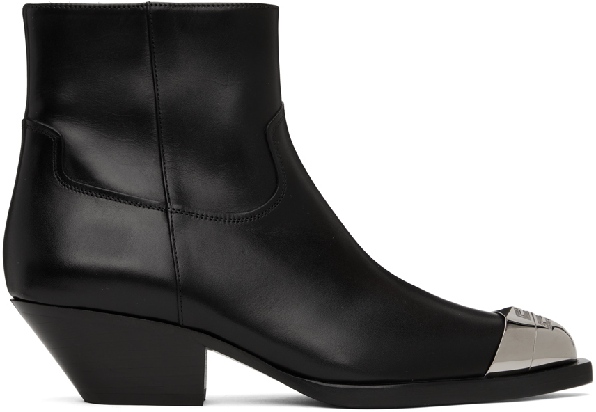 Black Western Leather Ankle Boots
