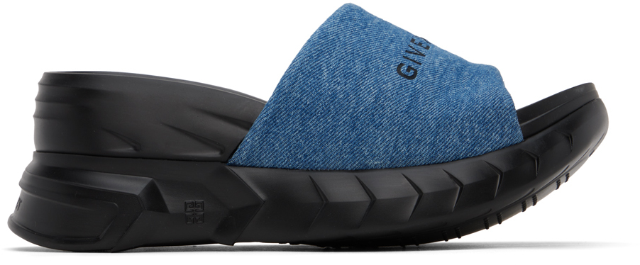 Shop Givenchy Black & Blue Marshmallow Heeled Sandals In 420-medium Blue