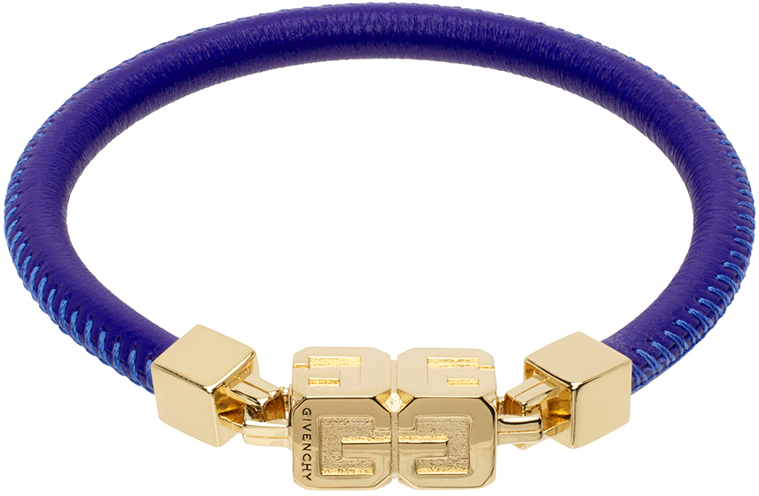 Givenchy Blue G Cube Leather Bracelet In 433-royal Blue