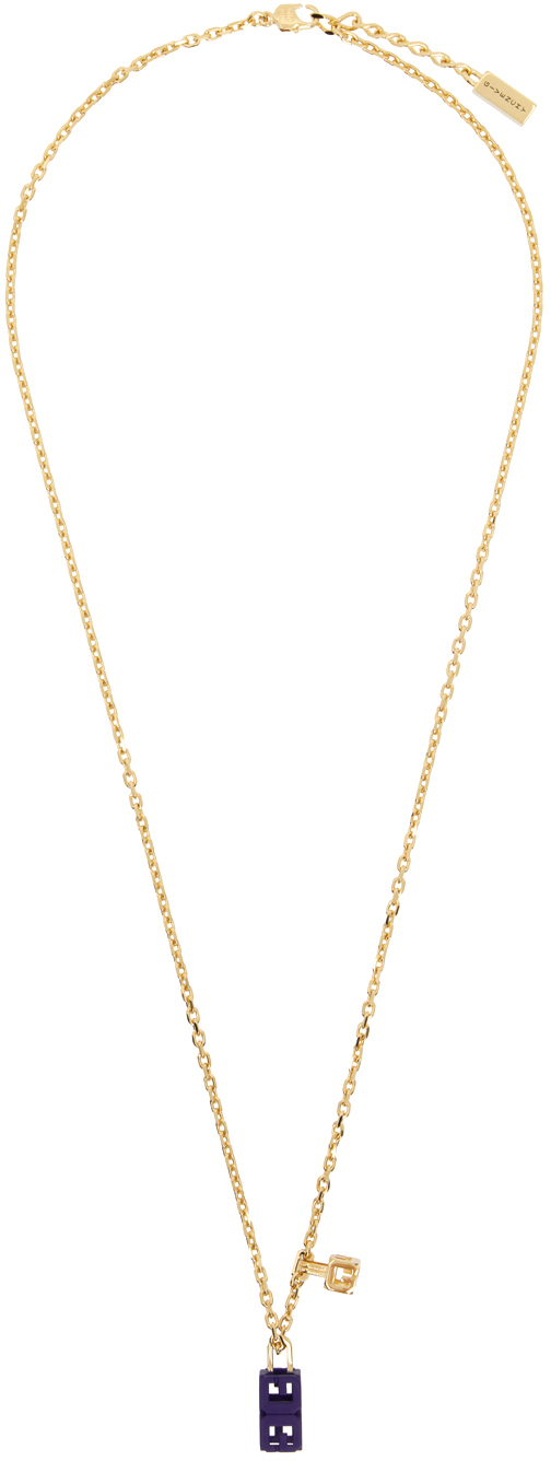 Givenchy Gold & Blue G Cube Necklace In 433-royal Blue