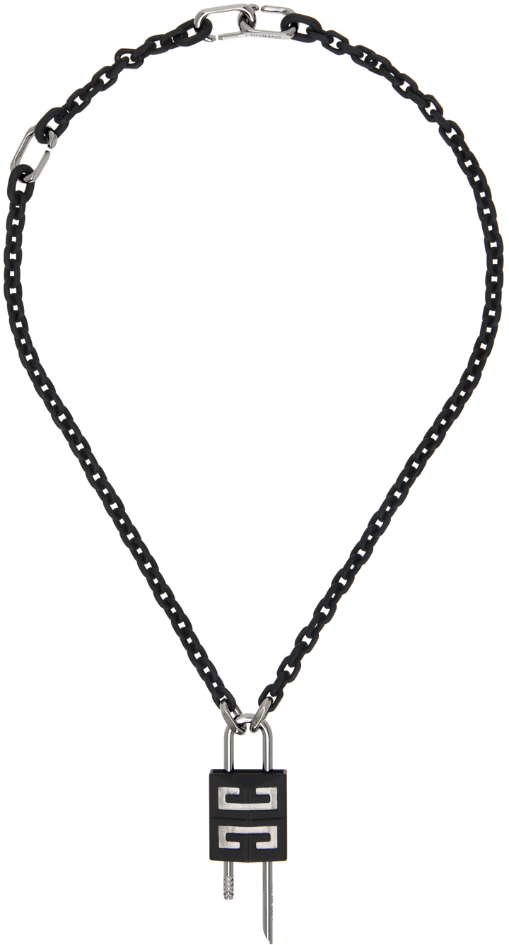 Shop Givenchy Black & Gunmetal Small Lock Necklace In 001-black