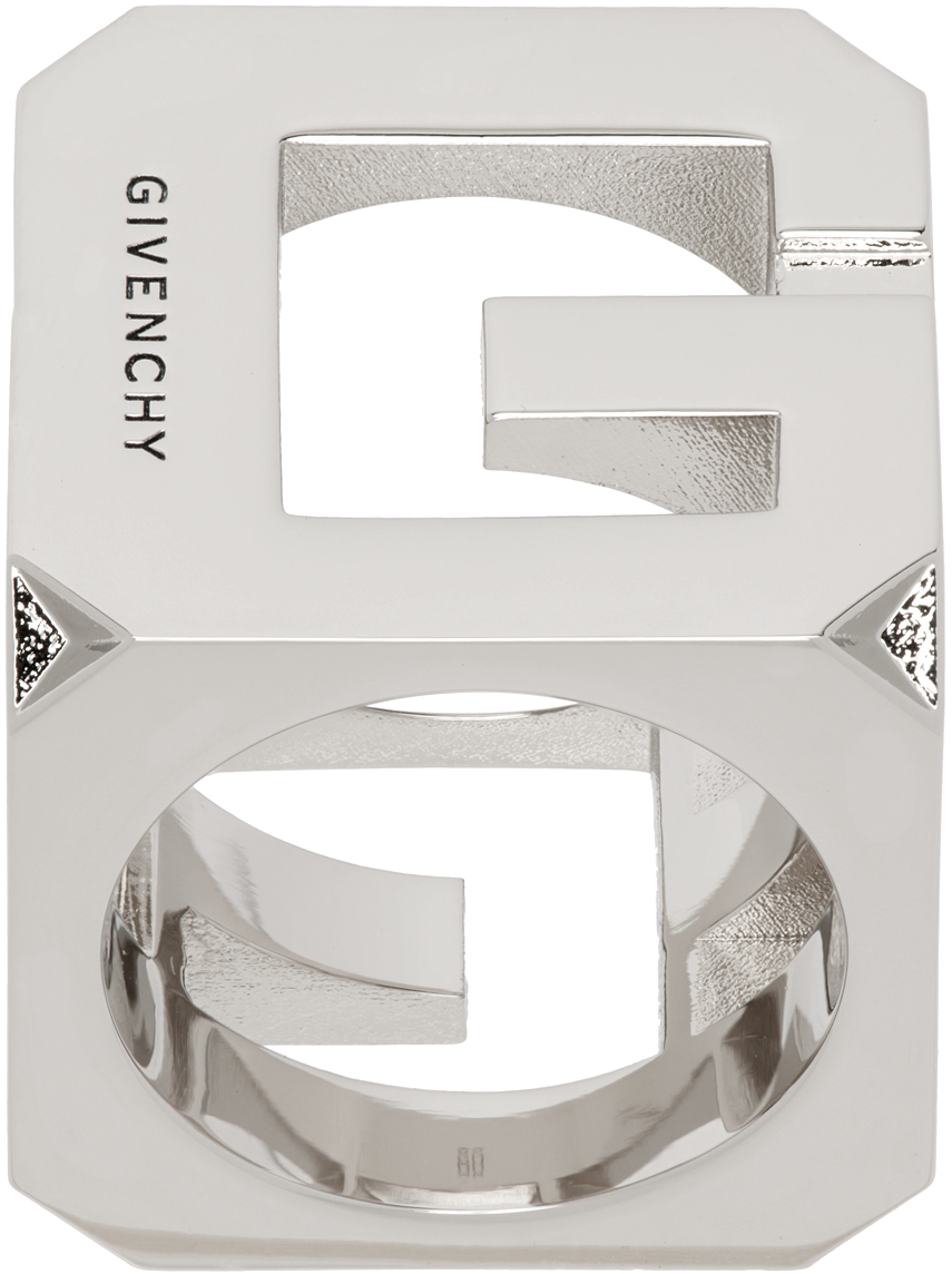Givenchy Silver G Cube Ring In 040-silvery