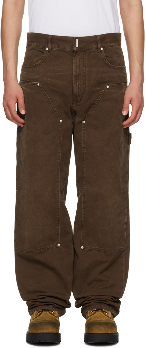 Givenchy Carpenter Straight-leg Cotton-canvas Trousers In Brown