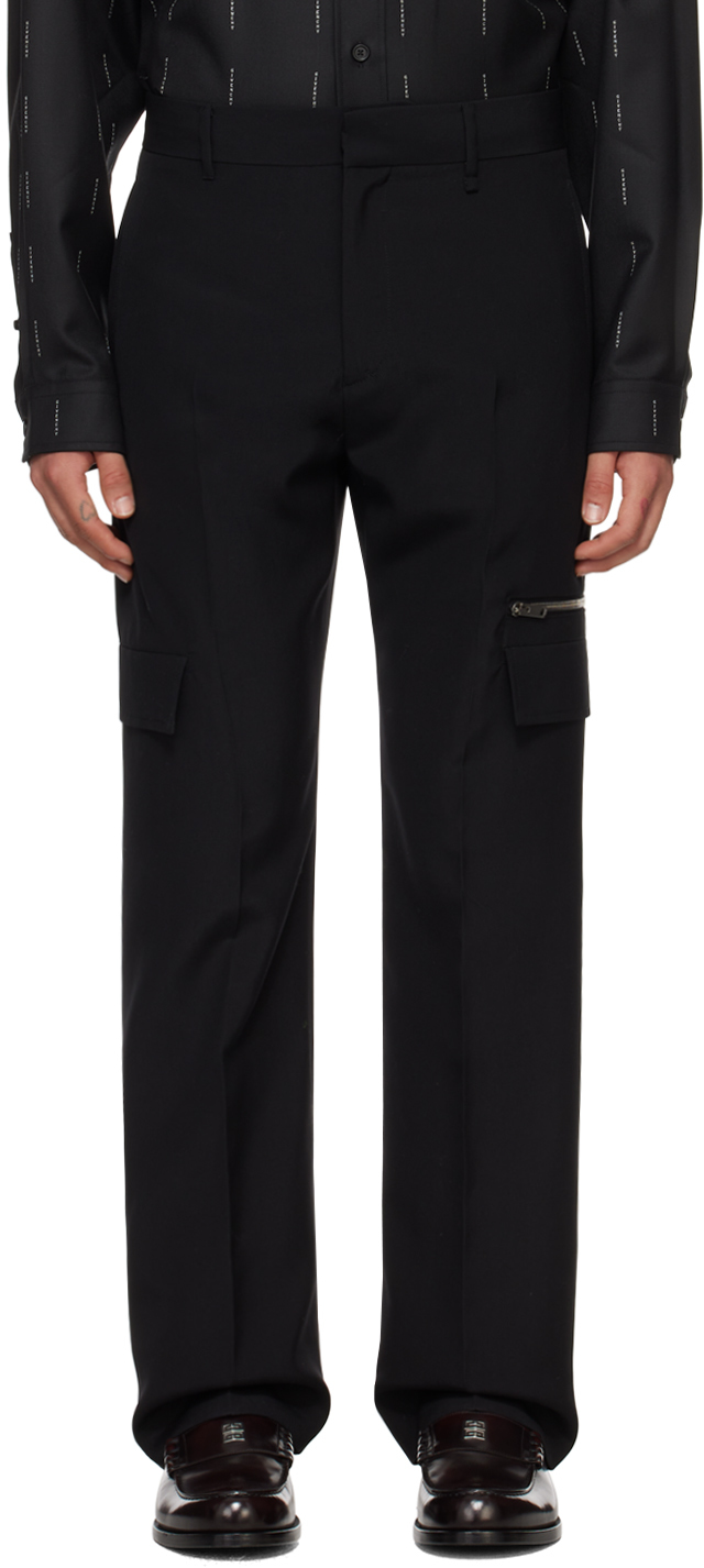 Givenchy Black Zip Cargo Trousers In 001-black