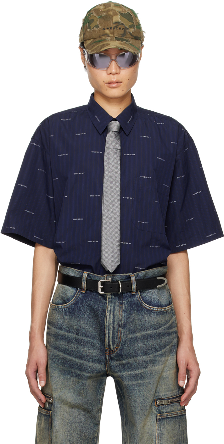 Givenchy Navy Striped Shirt In 402-deep Blue