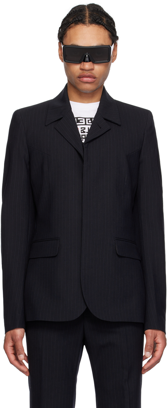 WALTER VAN BEIRENDONCK FW 16 Size 38 Black Metallic Textured Wool Boxy Frame Blazer main image 1