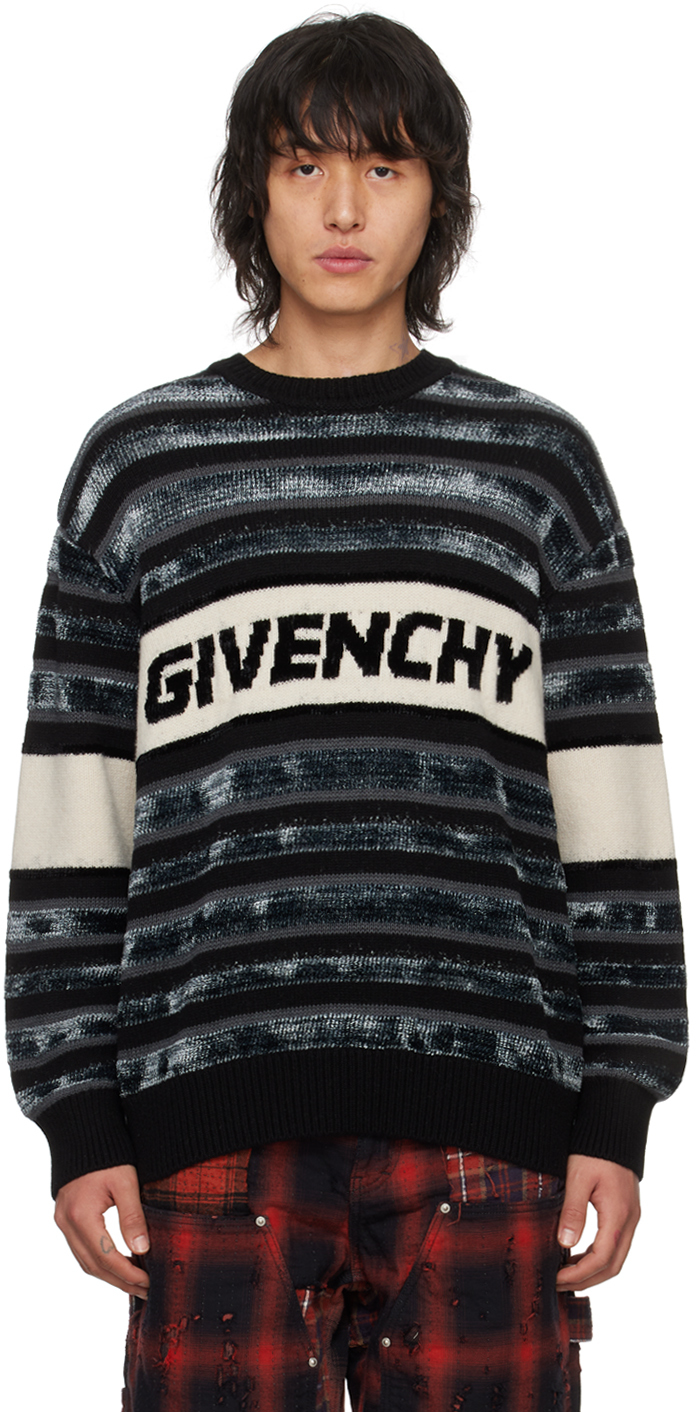 Shop Givenchy Black Jacquard Sweater In 002-black/grey