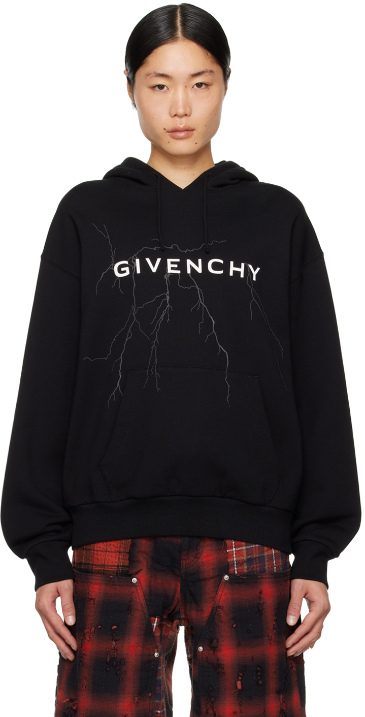 Shop Givenchy Black Graphic Hoodie In 001-black