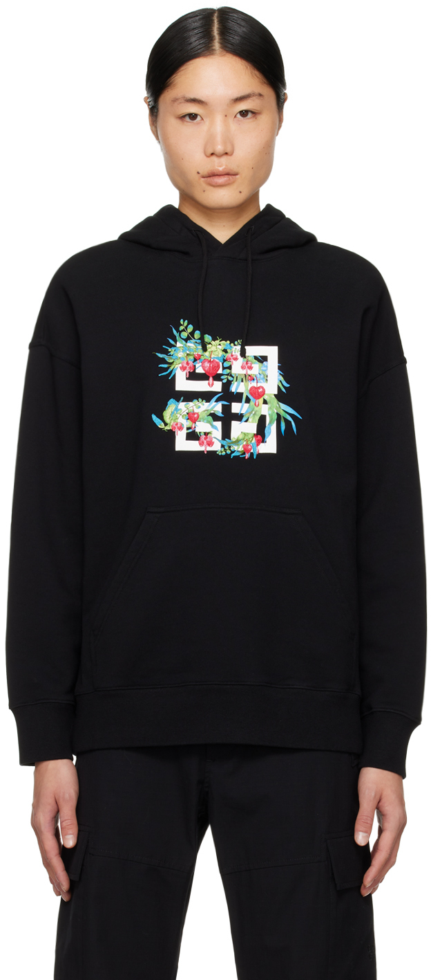 Givenchy Black Embroidered Hoodie In 001-black