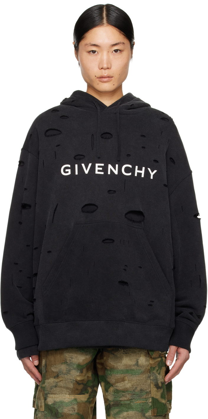 Shop Givenchy Black Cutout Hoodie In 011-faded Black