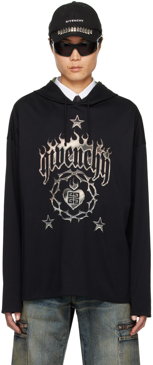 Givenchy Black Dropped Shoulder Hoodie In 960-multicolored